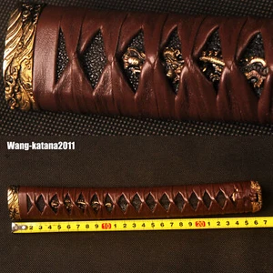 Katana Tsuka 26 cm ottone + pelle sintetica + manico in vera pelle di raggio per spada giapponese - Foto 1 di 10