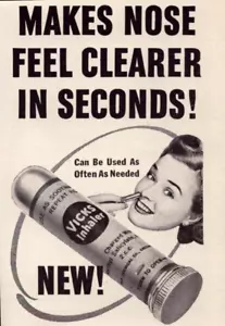 New Vicks Inhaler 1941 Print Ad Vapo Rub Feel Clearer In Seconds Quick Whiffs - Picture 1 of 2