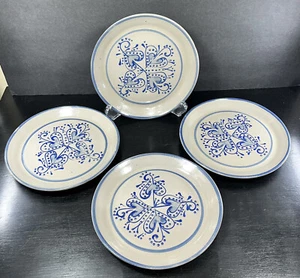 BEAUMONT BROS POTTERY BBP 1996 Salt Glazed Blue Hearts Plates 9.25” Set~4 VTG - Picture 1 of 5