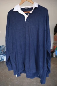 Vintage Van Heusen Sportswear Mens Sz XL Solid Blue Rugby Polo Long Sleeve Shirt - Picture 1 of 8