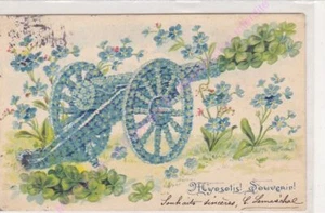 Embossed Blue Flowers Souvenir Cannon Trèfles ca1906 - Picture 1 of 2