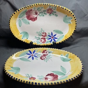 Pair of Solimene Vietri floral decor serving plates 9.75"x6.25" Italy.  - Picture 1 of 4