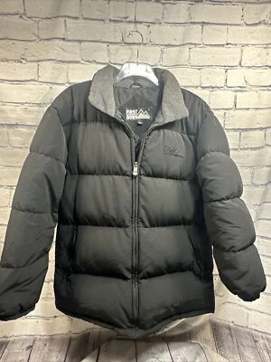 Chaqueta acolchada First Down vintage para hombre talla grande negra y gris con capucha adjunta Foto 1 de 4