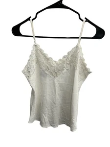 Vintage Judy Knapp Lace Trim V-Neck Cami Top White Sleeveless Rayon Intimate - Picture 1 of 9