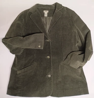 L L Bean 女式灯芯绒西装外套 14 Reg 夹克深绿色 22 英寸胸部 — 第 1/4 张图片