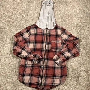 BKE Full Zip Flannel Hoodie Mens Medium Tartan Plaid Gorpcore Campcore Outdoors - Picture 1 of 11
