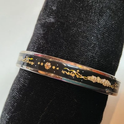 Brazalete Esmalte HERMES PM 65 Brazalete Estrecho Borde Paladio, Negro, Marfil Foto 1 de 4