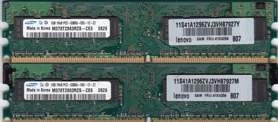 2GB 2x1GB PC2 5300 DDR2-667 SAMSUNG M378T2863RZS-CE6 MEMORY KIT Lenovo 41X4256 - Image 1 of 3