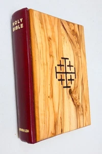KJV Bible, Olive Wood Cover, Jerusalem Red Letter, Holy Lands Pictures, Maps - Picture 1 of 12
