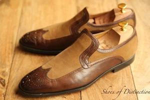 Gucci Tan Brown Suede Leather Brogue Shoes Loafers Mens UK 7 E US 8 EU 41 - Picture 1 of 11