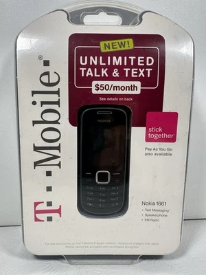 Retro T- Mobile Nokia 1661 Prepaid Cell Phone FM Radio Collectible 2010 New - Image 1 of 4