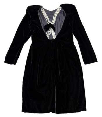 Vestido de Colección Karen Okada para David Howard Negro Terciopelo Vaina Perla-Espalda Abierta Talla 6 Foto 1 de 4