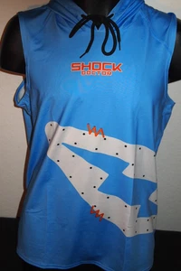 Camicia sportiva senza maniche con cappuccio Shock Doctor poliestere spandex blu nuova senza etichette taglia L - Foto 1 di 4
