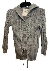 Abercrombie & Fitch Women’s Medium Gray Knit Hooded Cardigan Sweater - Picture 1 of 5