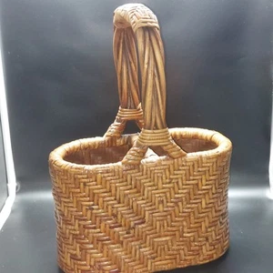 2 Flaschen Weinträger Korb Rattan Korb stabil schönes Design - Bild 1 von 5