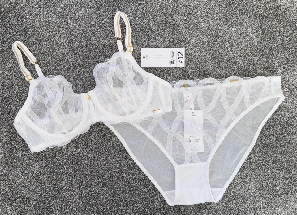 NUEVO CON ETIQUETAS SUJETADOR GEORGE @ ASDA ENTICE BLANCO ENCAJE SIN RELLENO 34B Y BRAGAS DE PIERNA ALTA 12 Foto 1 de 1