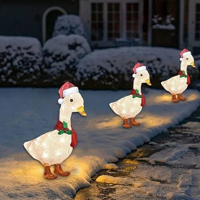 1 x LED Weihnachtsfigur Ente m. Schal u. Mütze Dekofigur Acryl Weihnachten Außen - Bild 1 von 4