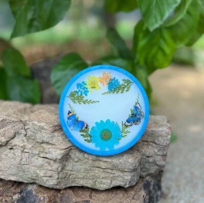 Shimmery Blue Butterfly/Flowers Tray with White Base New Condition Jewelry Dish  - Image 1 of 2