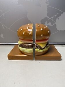 Cheeseburger Ceramic Bookends Nice Collectible Fast Food Novelty Vintage Used