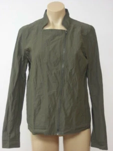 EILEEN FISHER NWT Zip Up Asymmetric Rumpled Cotton Steel Trench Jacket PM $278 - Picture 1 of 1