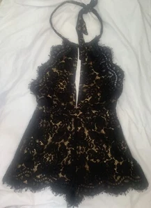 Olivaceous Black Halter Romper Lace sexy romantic size M - Picture 1 of 7