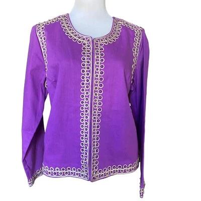 Chaqueta Victor Costa Ocasión Mediana Púrpura Dorado Blazer Cuentas Bordada Foto 1 de 4