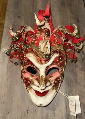 Italian Handmade Papier-Mâché BALOCOLOC Musical Jester Venetian Full Face Mask - Image 1 of 4