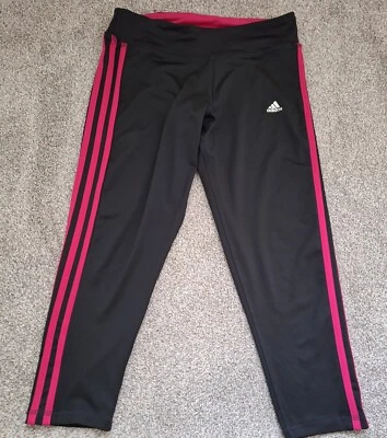 Ladies Adidas Size S 8-10 black Sports leggings pink stripes  - Image 1 of 4