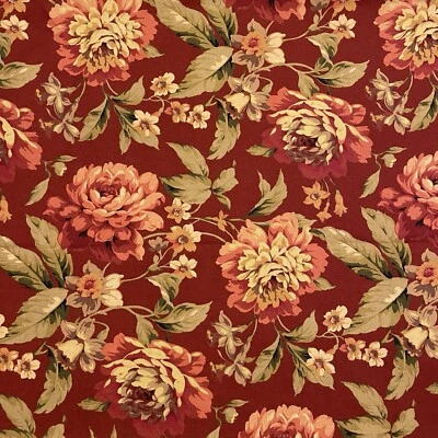 Richloom Floral Andover Crystal Farm Rose Red Maroon Fabric Roses 56”x5.25 yards - Image 1 of 4