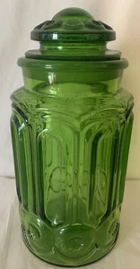 LeSmith Moon & Stars Green Glass Canister Apothecary Jar 11.5" High - Picture 1 of 6