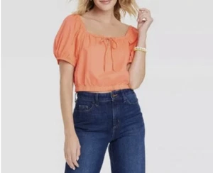Women’s Universal Thread Short Puff Sleeve Cropped Top Orange S NWT - Picture 1 of 6