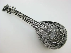 Antique 19th C European ~ MANDOLIN BOX ~ Silver Filigree Vinaigrette - Picture 1 of 8