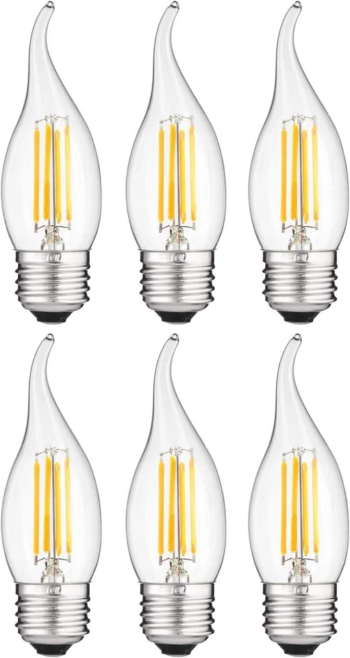 6Pack E26 LED Chandelier Filament Flame Tip Light Bulb, 4W (40W), 2700K - Image 1 of 1