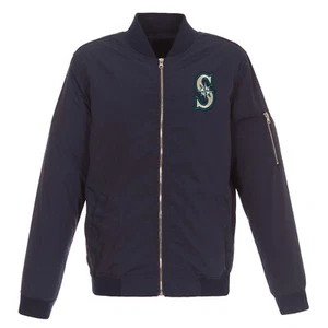 MLB Seattle Mariners Lightweight Nylon Bomber Navy Jacket Patch Logo JH Design - Picture 1 of 3