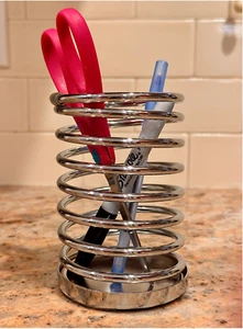 BRAND NEW real working chrome plated steel coil spring desk top pencil cup - Picture 1 of 5