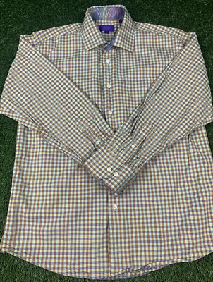 Tallia 男式正装衬衫大号多色方格活力纽扣 H13 — 第 1/4 张图片