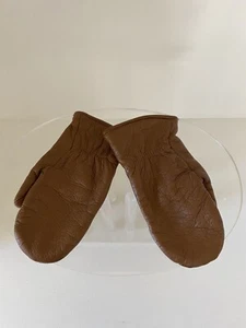 Kids mittens brown leather fleece line size 3 small - Picture 1 of 3
