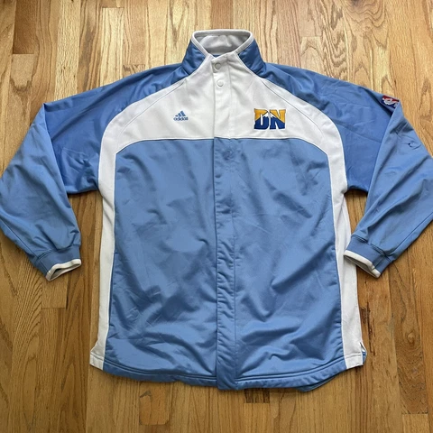 Men's Adidas Denver Nuggets Team Issued Home Blue White Warm Up Zip Jacket Sz M Cover