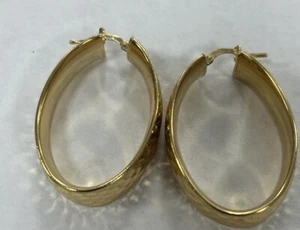 Vintage 925 Gold Vermeil Over Sterling Silver Hoop Hinged Earrings Hinged Lock. - Picture 1 of 11