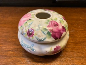 Vintage Hair Receiver Porcelain Hand Painted Roses Floral - Picture 1 of 13