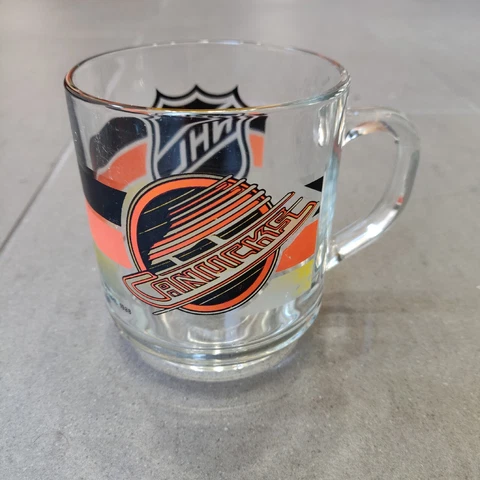 Vintage 1988 Vancouver Canucks Glass Mug Cup NHL Hockey Cutler Luminarc Cover