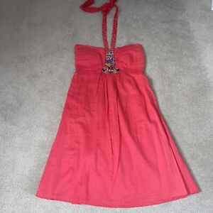 cotton club size 8 embellished summer halterneck red dress Beaded Cotton