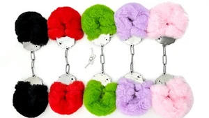 Premium Quality  Furry Fuzzy Costume Handcuffs Metal Wrist Soft Bachelorette USA - Picture 1 of 34