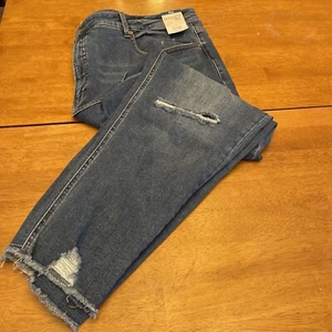 NWT Terra & Sky Vintage Cropped Distress Blue Denim Jeans Women's Plus Size 24W - Picture 1 of 8