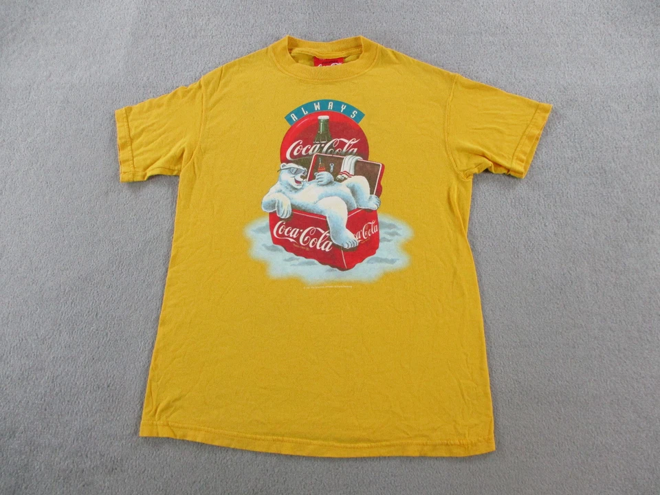 Camisa DE COLECCIÓN Coca Cola Juvenil Grande Amarilla Roja Oso Polar Pop Soda Hecha en EE. UU. Años 90 Foto 1 de 4