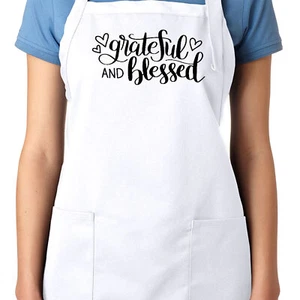 Grateful and Blessed Printed Positive Quote Blessings gift Apron Cook Grill BBQ - Picture 1 of 2