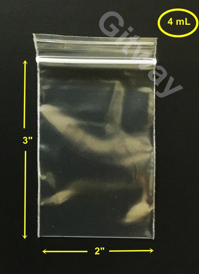 2" x 3" Reclosable Resealable Zip Top Lock 2x3" FDA Clear Plastic Bags 4miL - Image 1 of 1