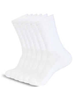 6 Pairs Solid Sports Athletic Work Plain Crew Cotton Socks White - Picture 1 of 6