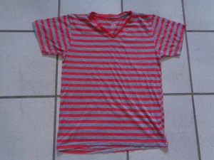 T-Shirt, grau - rot gestreift, V-Ausschnitt, 100% Baumwolle, 38 - 40 - Bild 1 von 2