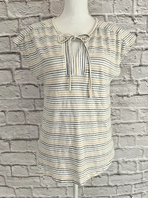 Top Caslon M Rayas Sin Mangas Azul Marfil Amarillo Rayas Corbata Escote Foto 1 de 4